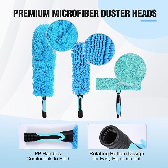 Lineslife Feather Duster,3 PCS Reusable Bendable Washable Cobweb Duster for Home Office Cleaning High Ceilings,Furniture,Roof