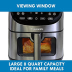 Kenmore 8 Quart Air Fryer - Aerogrill, Non-Stick Frying Basket, French Fry, Digital Touch Screen, 12 Presets, Freidora Eléctrica, Countertop Cooking Kitchen Appliance, Stainless Steel, Black