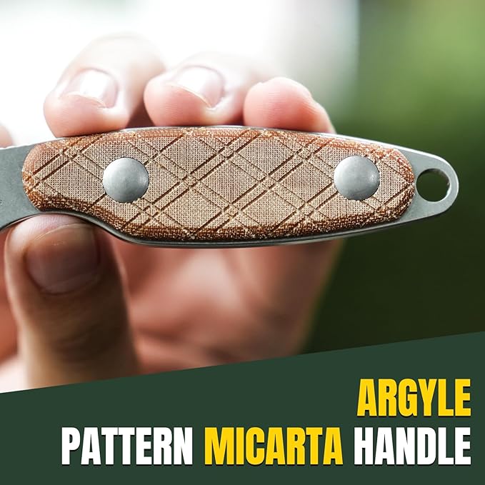 Kizer Muskrat Fixed Blade Knife, 3.15 In 154CM Neck Knife Argyle Pattern Micarta Handle Fixed Blade EDC Knives for Men Women, Outdoor Hunting Hiking Survival Camping Knives 1064C1