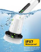 Electric Spin Scrubber for Cleaning Bathroom, Shower Scrubber Cordless Cleaning Brush with IPX7 Waterproof & 2 Speed, 3 Brush Heads, Bathroom Cleaning Supplies for Shower Tub Kitchen Tile Toilet White