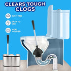 UMIEN 2 Pack Toilet Brush and Plunger Set 18-in - Updated 2025 No-Rust - Stainless Steel Design - Long Handles - with Freestanding Canister (Satin Nickel)