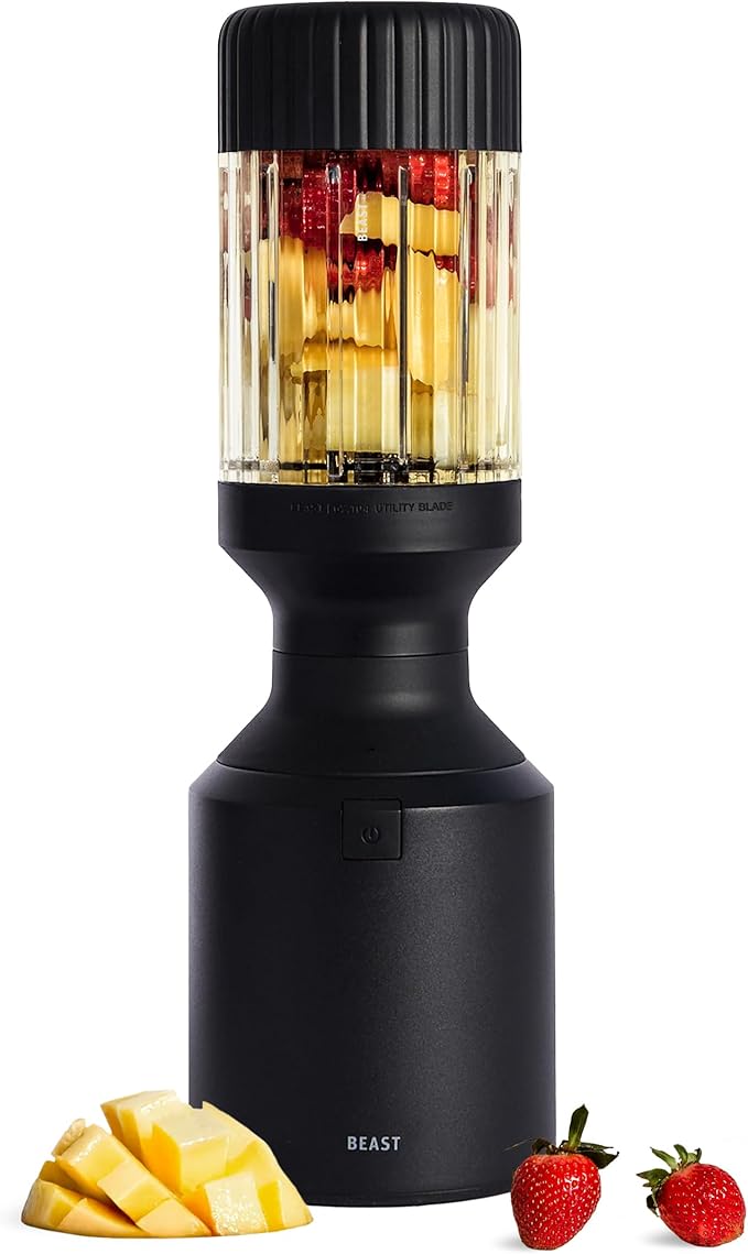 Beast Mega 1200 | Premium Countertop Blender | Smoothies, Shakes, Sauces, Dips, Soups | Blends Ice and Frozen Fruit | Includes Extra Lids and Straw System | 1200W | (Carbon Black, 120V)