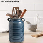 Ceramic Rustic Distressed Blue Flower Vase for Centerpieces, Kitchen, Office or Living Room (5.9''x8.6'')