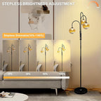 Lightdot 70IN Dimmable Floor Lamp for Living Room, 3 Light LED Tree Floor Lamps with 3Pcs Glass Globe, 3000K Soft Warm White for Wedding/Party, Mid Century Standing Tall Lamp for Bedroom/Office-Black
