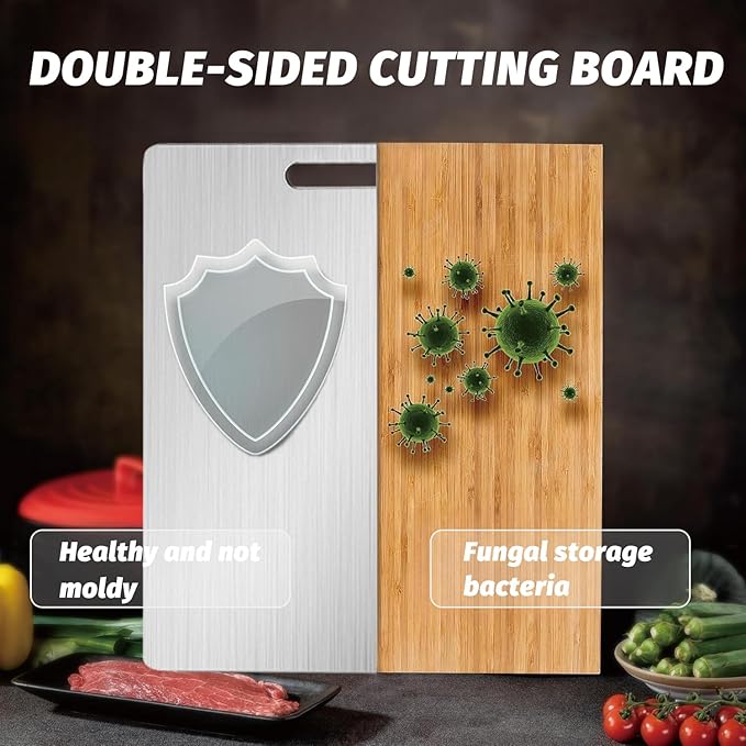 Titanium Cutting Board, Stainless Steel Cutting Board for Kitchen Dishwasher Safe, Double Sided Food-Grade Chopping Board with Peeler and Anti-slip Mat (15"L x 11"W)