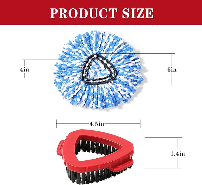 4 Pack Spin mop Replacement Head, Spin mop Scrub Brush,Microfiber Mop Refills, Easy to Replace,for Bathroom,Kitchen,Tub and Tile,Easy Cleaning,Suitable for Ocedar RinseClean 2-Tank System Spin Mop (A)
