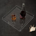 Clear Sturdy Acrylic Serving Tray with Handles - 14x14Inch - Coffee, Appetizer, Breakfast, Butler Tray - Kitchen Countertop & Makeup Drawer Organizer