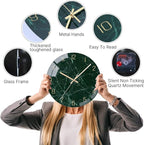 VIKMARI Glass Wall Clock Silent Non Ticking Wall Clock- 12 Inch Quality Quartz Battery Operated Round Easy to Read Home/Office/Classroom/School Clock (Dark Green)