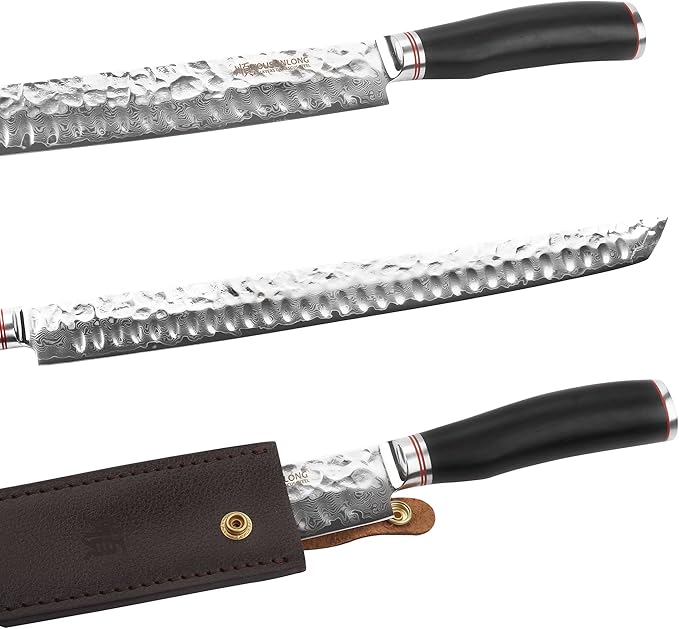 YOUSUNLONG Sakimaru Knife 15 inch(380mm) Ultimate Japanese Damascus Steel Fillet Knives Suitable for cutting tuna and salmon-Natural Ebony Handle With Leather Sheath