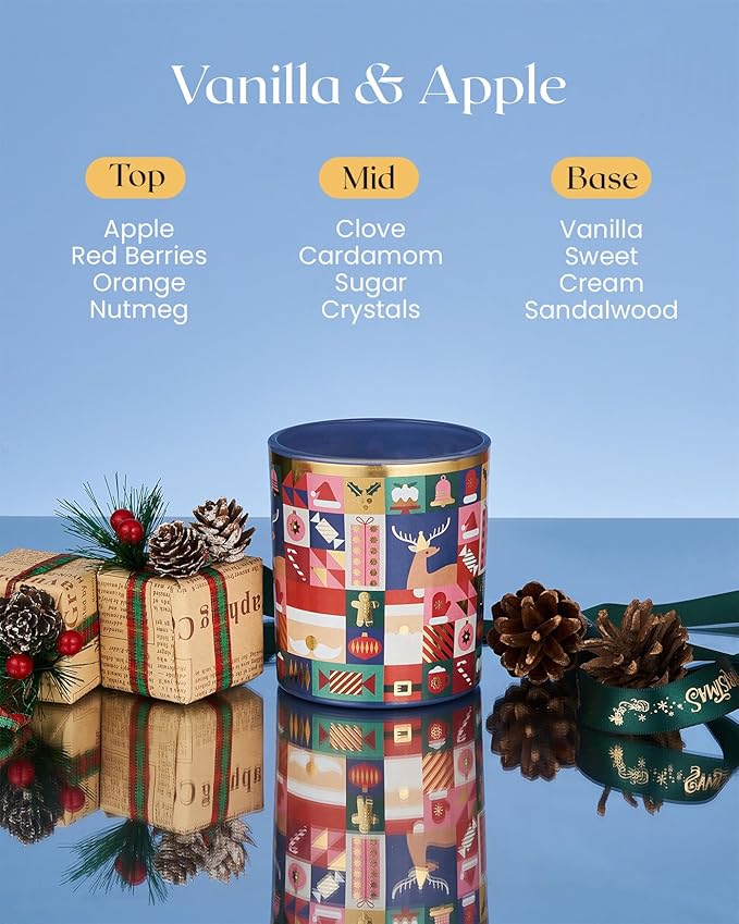 M&SENSE Magic Christmas 55 Hours Vanilla & Apple Scented Natural Soy Wax Candle for Home, 9.9oz Clean Non Toxic Candle for Bathroom, Christmas Scented Gift for Celebration Holiday