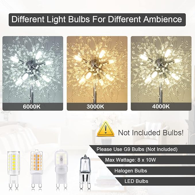 Airposta Crystal Floor Lamp - Elegant Standing Lamp, 69" Tall, Modern Design, 32 Firework Crystal Harnesses, Chrome Finish