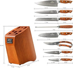 Damascus Kitchen Knife Set, 9-Piece Knives Set for Kitchen with Block, Non-slip G10 Ergonomic Triple Rivet Handle for Chef Knives, Knife Sharpener and Kitchen Shears, Natural Wood Block (Red)
