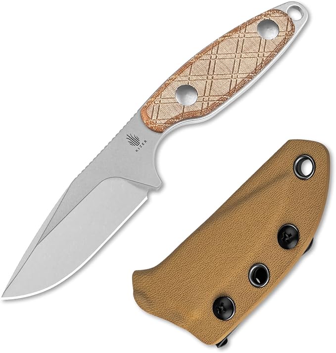 Kizer Muskrat Fixed Blade Knife, 3.15 In 154CM Neck Knife Argyle Pattern Micarta Handle Fixed Blade EDC Knives for Men Women, Outdoor Hunting Hiking Survival Camping Knives 1064C1