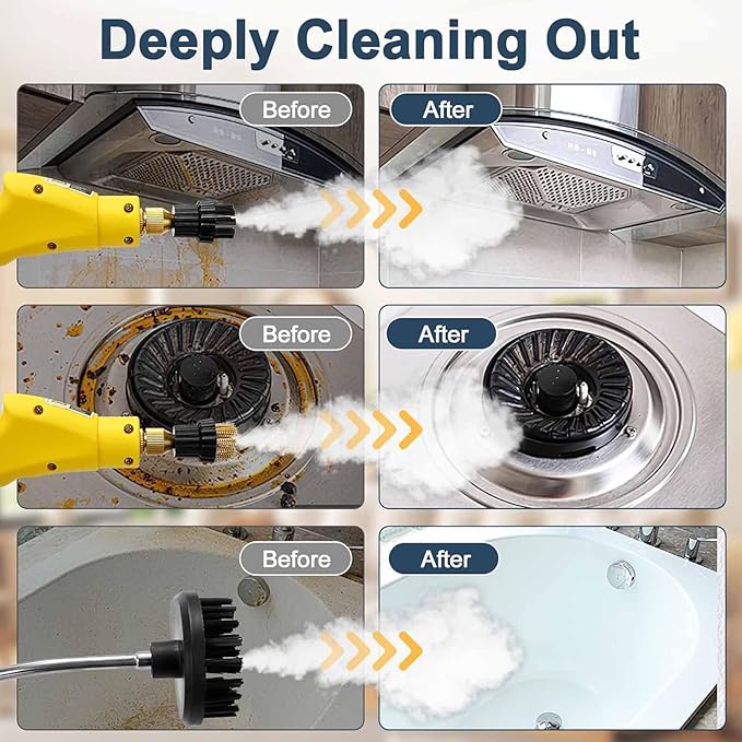 Touchscreen Steam Cleaner 1100ML 2500W High Temperature Pressure Handheld Steam Cleaning Machine with Brush Heads and Gloves 7 in 1 for Car Floor Kitchen Bathroom Window Furniture (Yellow)