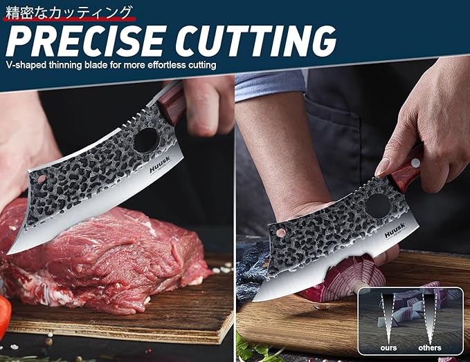 Huusk Japanese Knife Set 6pcs, Kitchen Knife Set with Gift Box, Butcher Knife Set for Meat Cutting, Cooking Knife Set with Meat Cleaver, Chef Knives Set Professional, Cool Mens Knife Gift Set