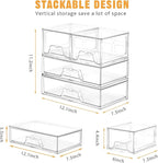 3 Pack Stackable Storage Drawers Clear Acrylic Organizer Makeup Bathroom Organizer and Storage for Beauty Supplies,Ideal for Vanity, Cabinet,Bathroom,Pantry Organization