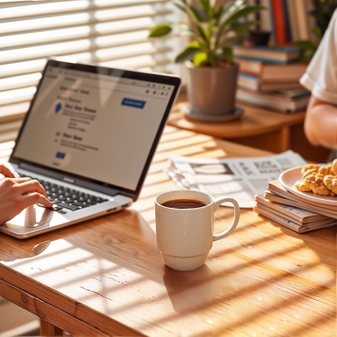 Sweese 21 Oz Large Mug Set, Porcelain Stackable Mugs Sets of 6, Coffee Cups with Handle for Coffee, Tea and Mulled Drinks, White