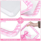 3Pcs Pink Bow Serving Trays 13 x 10 Inch Watercolor Ribbon Bow Knot Reusable Platter Pink White Plaid Serving Dishes for Coquette Birthday Wedding Baby Shower Party Decor