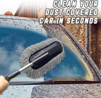 Microfiber Car Duster Cleaning and Car Dash Brush Supplies for Dashboard Exterior Dust Interior Cleaner with Long Retractable Handle to Trap Dust and Pollen for Cars Truck Bike RV Boats Motorcycle