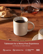 famiware Coffee Mug Set for 6, Star 12 oz Catering Mugs Cup Set with Handle for Coffee, Tea, Cocoa, Milk - Ceramic Stoneware Drinkware Set, Cappuccino White