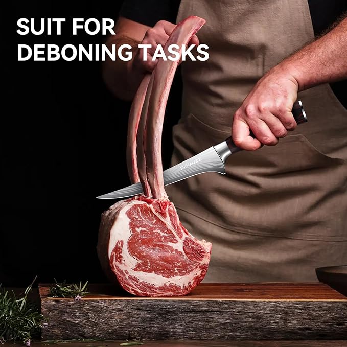 Fillet Knife 7 Inch, Razor Sharp Boning Knife High Carbon Stainless Steel for Fish Meat Poultry Cutting, Japanese Style Fish Knives with Flexible Ergonomic Pakkawood Handle