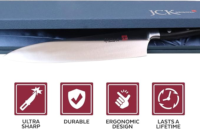 Hattori Japanese Chef’s Knife, FH-7L Professional Gyuto Knife, VG-10 Cobalt Steel Pro Kitchen Knife with Ergonomic Black Linen Micarta Handle, 9.4 inch