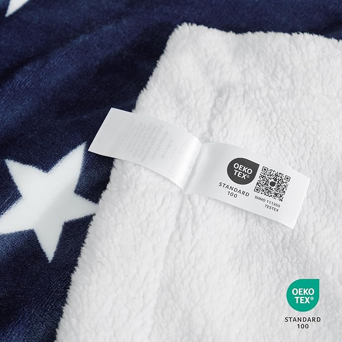 Cozy Bliss Thick Warm Sherpa Fleece Star Blanket, Double Sided Patriotic Throw Blanket Fluffy Soft Fuzzy Thick Blanket for Couch, Bed and Gifts(Navy Blue, 50" x 60")