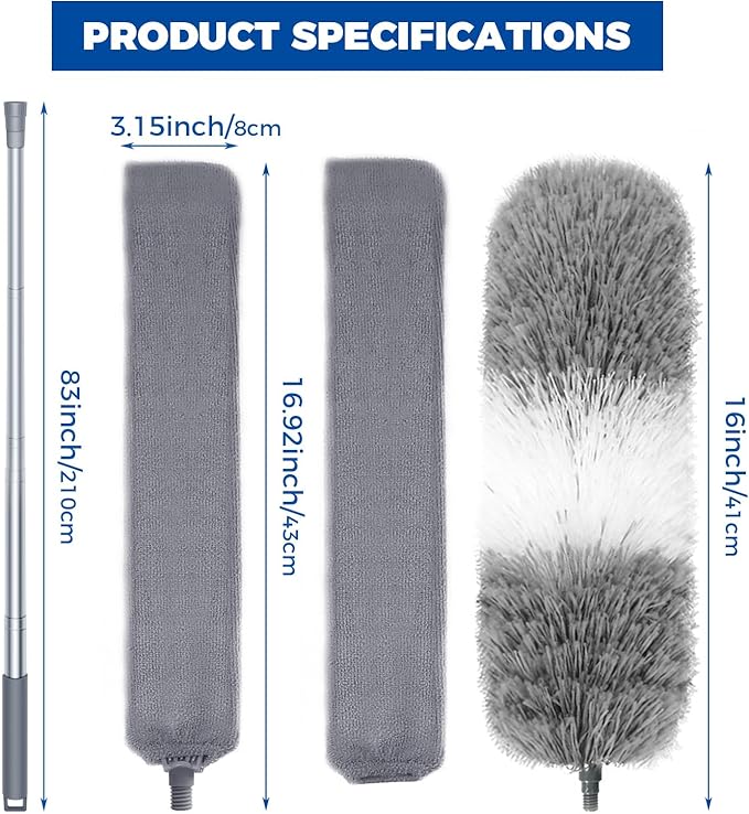 4 Pcs Dusters for Cleaning, 2 in 1 Microfiber Dusters and Retractable Gap Dust Cleaner with 1 Microfiber Dusting Cloths Long Handle 30-100 Inches Extension Pole for Ceiling Fan Cleaning Supplies