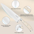 Kuisine Premium Sharp Knife Set,High Carbon Stainless Steel Ergonomic Handle,Knife Block Set with Built-in Sharpener(15PCS,Ivory)