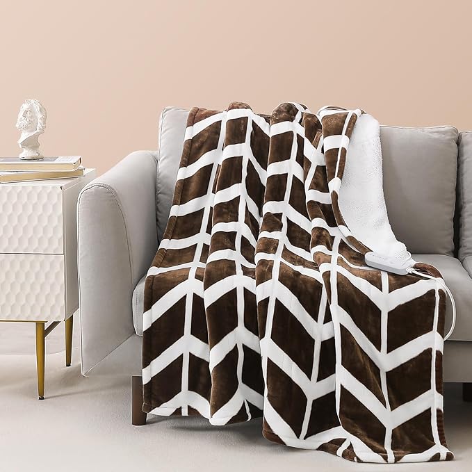 VENTIMI Electric Blanket Heated Throw, 50" x 60" Heated Blanket with 4 Heat Levels & 3 Hours Auto Off, Fast Heating Blanket with ETL & FCC Certification, Coffee