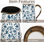 Ceramic Rustic Farmhouse Vase, 7.9" Blue and White Vase for Centerpieces Chinoiserie Vases Pottery Jug with Handle Chinoiserie French Country Decor Vintage Vases for Living Room Kitchen Dinner Table