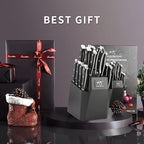 NANFANG BROTHERS Damascus Kitchen Knife Set, 18-Piece with Block, Ergonomic Handles, Carving Fork, Sharpener, Shears