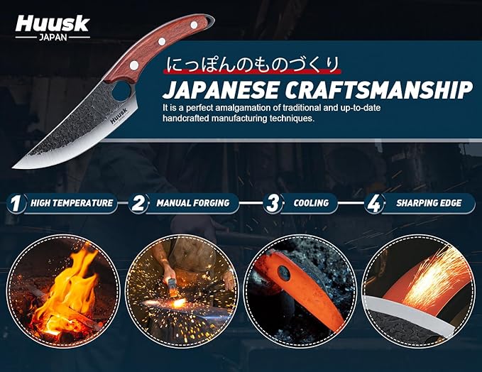 Huusk Japanese Knife Set 6pcs, Kitchen Knife Set with Gift Box, Butcher Knife Set for Meat Cutting, Cooking Knife Set with Meat Cleaver, Chef Knives Set Professional, Cool Mens Knife Gift Set