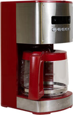 Kenmore Drip Coffee Maker - 12 Cup Programmable Cafe Machine With Glass Pot, Regular & Bold Brew, Auto Shut Off Large Water Reservoir, Reusable Filter, Kitchen Appliances For Cafeteria Barista, Red