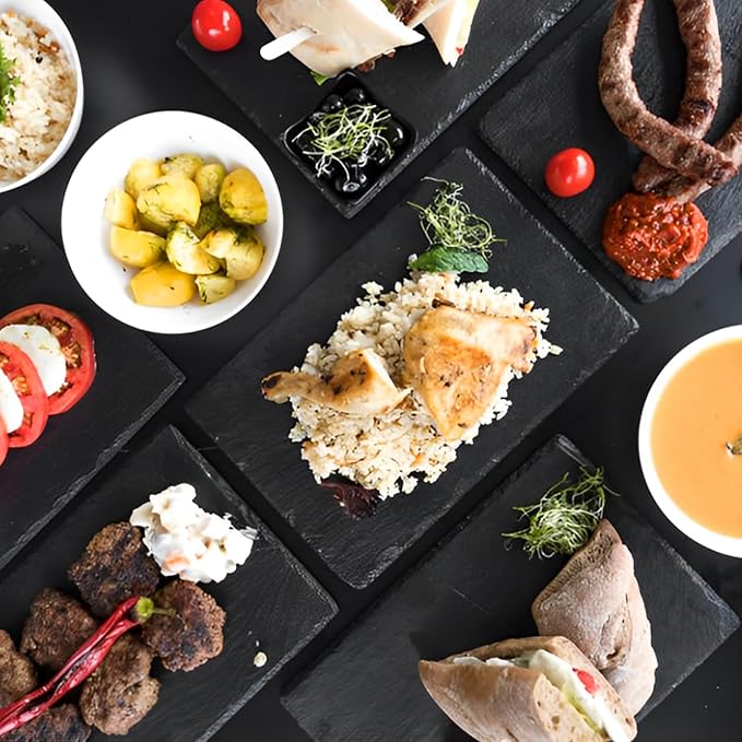 6 Pack 12x6 Inch Large Slate Cheese Board, Natural Stone Serving Plates, Black Charcuterie Board Cutting Board, Gourmet Serving Platter Tray for Cheese Sushi Pastry Bread Snack Meat Pastry