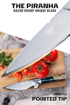 Dalstrong BBQ Piranha Knife - 6 inch - Valhalla Series - 9CR18MOV HC Steel - Celestial Resin & Wood Handle Gift Knife - Built-in Bottle Opener - Meat Cutting, Carving, Bone, Trimming - Leather Sheath