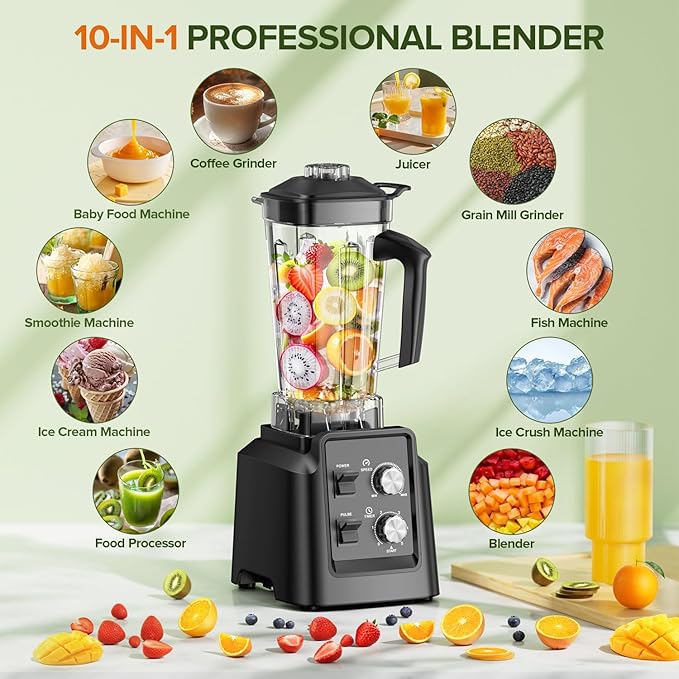 Blenders for Kitchen, Smoothie Blender - Professional Countertop Blenders with 68oz Dishwasher-Safe Pitcher, Ice Crusher for Frozen Drinks & Smoothies, BPA Free, Black