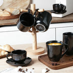 vicrays Ceramic Coffee Mug Set - 18 Ounce Large Stoneware Mug for Men Women - Unique Glazed Porcelain Mugs with Handle for Coffee Latte Tea Milk Cocoa - Set of 4 (Black)