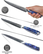 Carving Knife - 9 inch Kitchen Meat Cutting Slicing Knife- Xuan Series - VG10 Damascus Steel with Resin Handle (Sapphire Blue)