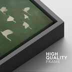 SIGNFORD Framed Canvas Print Wall Art Set Flight of Cranes Elegant Birds in Soft Green Hues Illustration Modern Art Decorative Nordic Nature for Living Room, Bedroom, Office - 16"x24"x2 Black