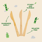 100% Bamboo Utensils - 400 Carbonized Knives Disposable Cutlery Biodegradable and Sanitized - Heavy Duty & Fully Functional