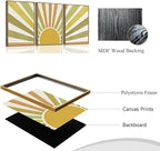 Bwodke Boho Wall Art, Framed Abstract Sunshine Wall Art, Sun Rising Neutral Canvas Wall Decor, Mid Century Geometric Pictures Set of 3, Minimalist Paintings, for Bedroom Living Room Bathroom 12"x16"