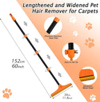 Carpet Rake for Pet Hair Removal - Reusable Pet Hair Remover, 60” Adjustable Long Handle Cat Dog Carpet Rake Scraper, Dog Hair Rake Brush for Rugs, Mats, Couch