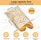 2 PCS Reusable Beeswax Bread Bags for Homemade Bread, Large Capacity Cotton Beeswax Bags, Keep Fresh, Refrigerable, Easy to Clean for Sourdough Storage Baking