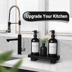 Dish Soap Dispenser for Kitchen, Black Hand Soap Dispenser with Stainless Steel Pump, Kitchen Soap Dispenser Set with Wood Riser Tray, Matte Black Bathroom Soap Dispenser Set Bathroom Decor