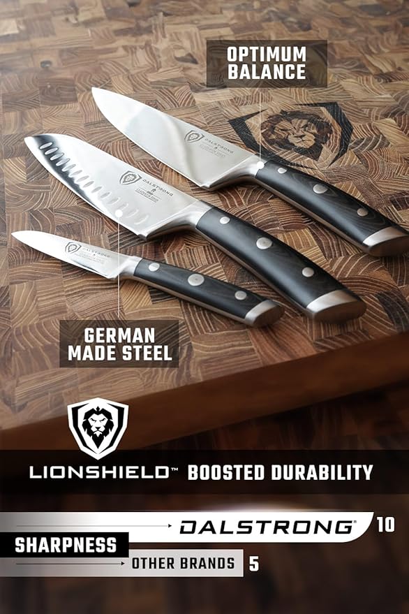 Dalstrong 3pc Knife Set - Gladiator Series Elite - Chef Essentials - Chef Knife, Santoku Knife, Paring Knife - G10 Handle - High Carbon German Steel - w/Sheaths - NSF Certified