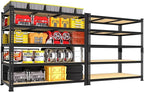 PrimeZone Heavy Duty Garage Storage Shelves - 48" W X 24" D X 72" H Adjustable Metal Shelving Unit, 5 Tier Industrial Shelves for Storage Standing Utility Rack for Warehouse, Basement, Black, 2 Pack