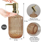 Glass Soap Dispenser with Gold Pump, 15oz Liquid Hand Dispenser, Refillable Lotion Dish Soap Dispenser for Modern Home Decor, Bathroom, Kitchen Countertop, Hotel(Amber)
