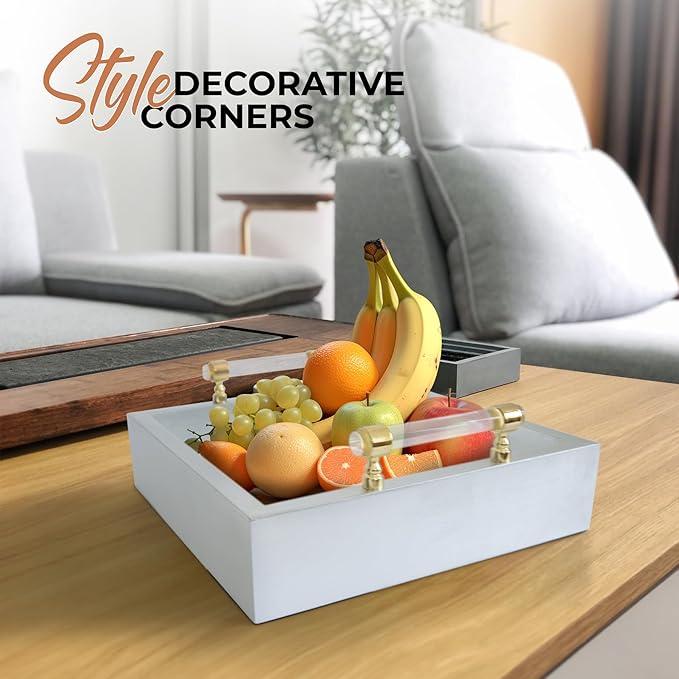 Rectangle Serving Tray with Handles - for Coffee Table, Breakfast, Dinner Kitchen Living Room Bedroom, Home Decor for All Occasions, Silver, Size M