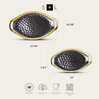 Stone Lain Florian Porcelain Large and Medium Oval Platters with Handle, Service Set, Black with Gold Rim